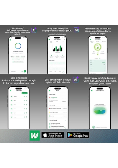 Wisecar Wta - Yapay Zeka Destekli Akıllı Elektrikli Araç Şarj Cihazı 22 Kw Mobil Uygulama & Wisecar Aı 22 Kw