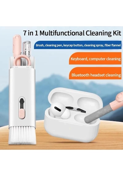 Promosyonca 7&apos Si 1 Arada Elektronik Temizleme Kiti, Klavye, Airpods Pro, Kulaklık, Laptop Ve Telefon İçin Fırçalı Temizleyici Set Pembe