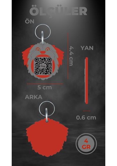 Petjoo 12.Malta Kırmızı-Gri Qr'lı Köpek Künyesi
