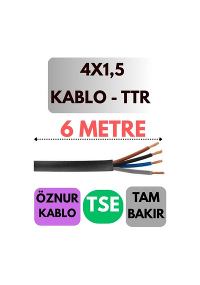 Öznur 4x1,5 Ttr Kablo Metre Seçenekli Siyah - 6 Metre