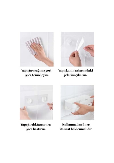 2 Adet Yapışkanlı Plastik Raf, Delme Vida Gerektirmeyen Banyo Duş Şampuan Mutfak Baharat Rafı Gri Gri