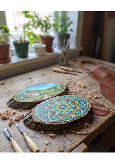 Doğal Meşe Kütük Dilimi - 28x11 Cm Zımparalanmış Boyanabilir Ham Ahşap 1 Adet