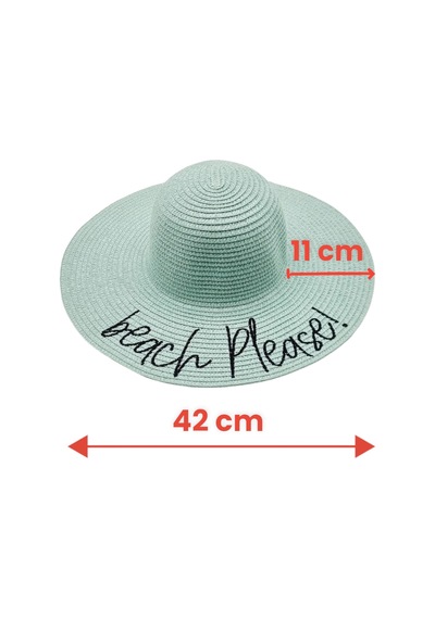 Tezzgelsin Kadın Beach Please Nakış İşlemeli Hasır Şapka Su Yeşil Su Yeşili