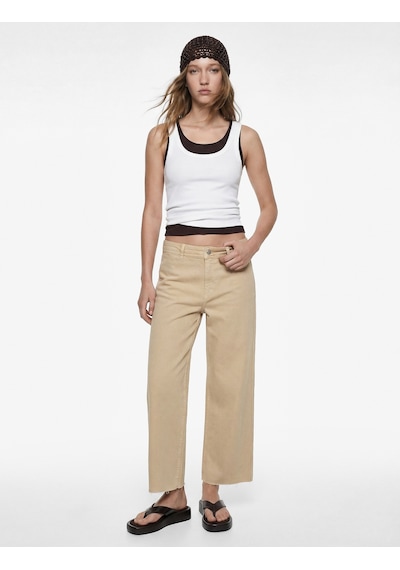 Koton Normal Bel Rahat Kalıp Kesik Paça Jean Pantolon - Culoette Jean Bej 6sal40004mw Ekru