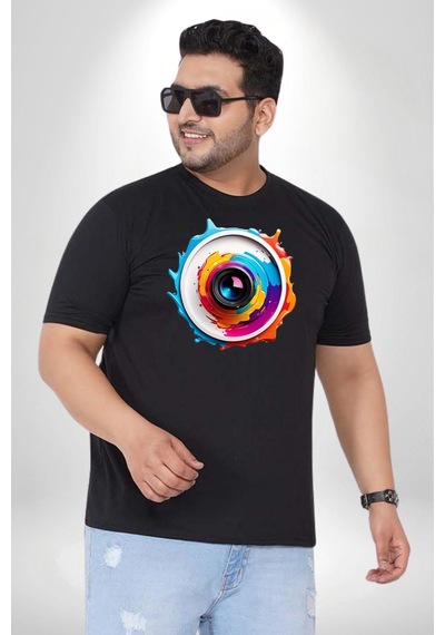Angemiel Fotoğraf Makinesi Camera Lens Siyah Büyük Beden Erkek Kadın Unisex Basic Ön Baskılı Tişört Siyah