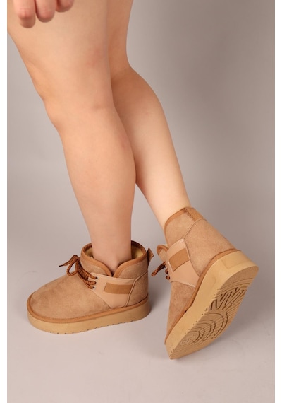 Puff İçi Suni Kürklü Süet Bot Camel-8311 Camel