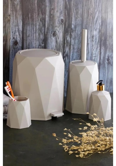 Omnipazar Elf-479 Geo 4'lü Çöp Kovalı Wc Fırçalı Banyo Seti Gri