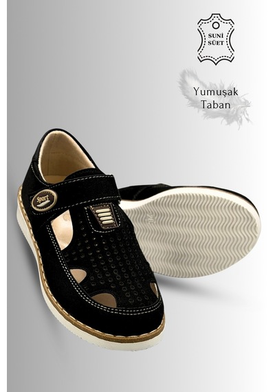 Sermoda Çocuk Sandalet - Cırtlı Süet Yumuşak Taban Erkek Çocuk Sandalet Siyah