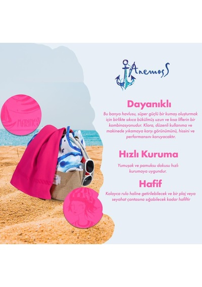Anemoss Denizci Kız Plaj Havlusu Pembe 140x70 Cm
