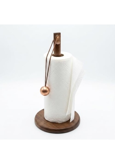 Doğal Bambu Bohem Top Tutacaklı Kağıt Havluluk - Dekoratif Ahşap Stand 30x14 Cm, Kahve Ve Bambu Renk Seçenekli, 1 Adet Kahve 4 Renk