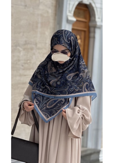 Qalortex Scarf Pamuklu Soft Açelya Desen Eşarp-lacivert