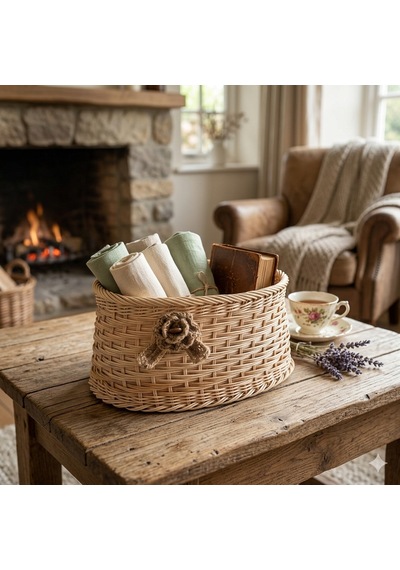 Handanrattan El Örgüsü Doğal Rattan Oval Düzenleyici Sepet 20x40x18 Cm