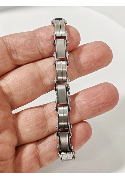 Erkek Çelik Bileklik - Motosikletçi Bilekliği - Çift Taraflı Premium Endüstriyel Tasarım Baklalı Bil Çok Renkli