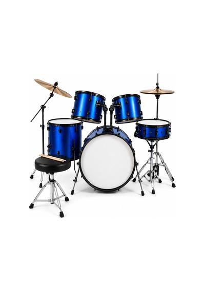 Koyu Mavi 8 Parça Akustik Bateri Seti Yetişkin Tabure Dahil Profesyonel Davul Seti