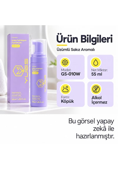 Yues Üzümlü Sakız Aromalı Alkolsüz Köpük Ağız Gargarası 55 Ml