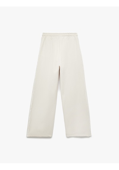 Koton Beli Bağlamalı Dokulu Cepli Geniş Paça Pantolon Bej 5skg40196aw Ekru