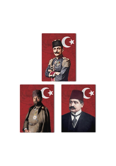 İttihat Terakki Paşaları Kanvas Tablo Seti 3 Adet 40x55cm Enver Paşa Talat Paşa Cemal Paşa