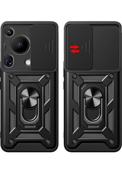 Huawei Pura 70 Ultra Kılıf Magnetik Standlı Kamera Korumalı Sürgülü Vega Kap Mavi Mavi