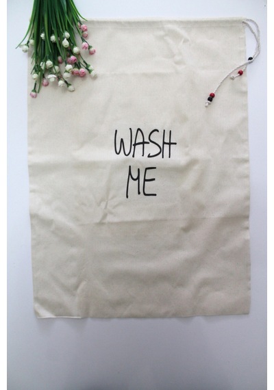 Wash Me Baskılı Çok Amaçlı Kirli Torbası 50x70cm Bej