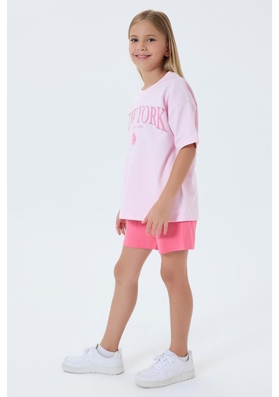 U.S. Polo Assn. Kız Çocuk 2 Li Şort T-şhirt Takım Koyu Pembe-2331 Koyu Pembe