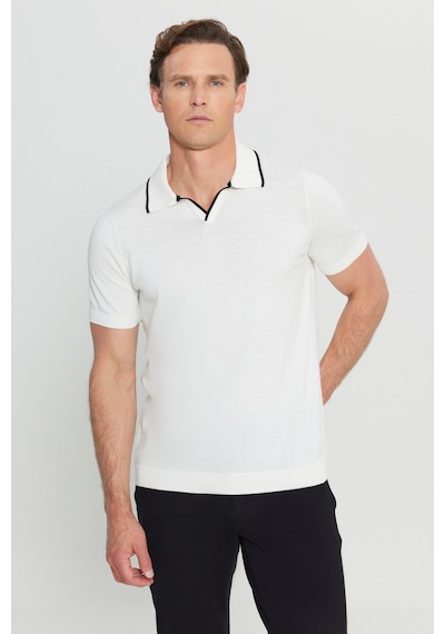 Altınyıldız Collectıon Erkek Beyaz %100 Pamuk Standart Fit Normal Kesim Polo Yaka Triko Tişört