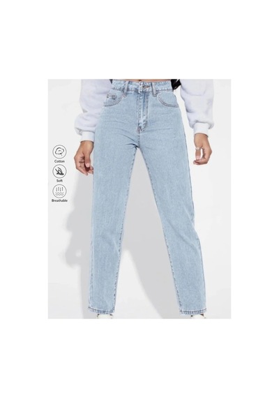 Kene Jeans Yüksek Bel Buz Kar Tam Kalıp Mom Jeans Buz Kar