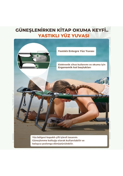 Kingcamp Magnolia B10 Plus Hands-free Premium 7 Kademeli Katlanır Şezlong Green/white Yeşil