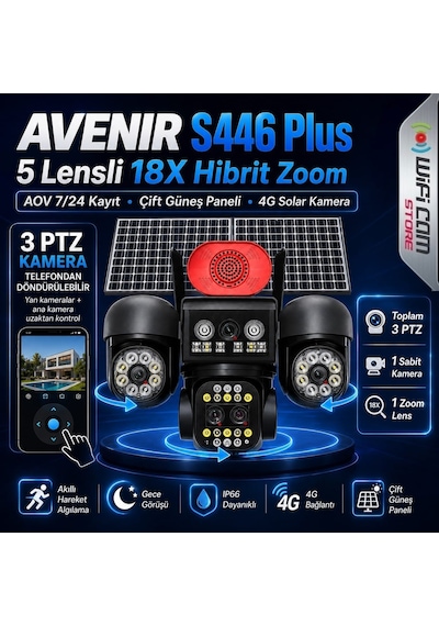 Avenir S446 Plus 3mp 5 Lens 6 Motor 18x Zoom 4g Solar Kamera