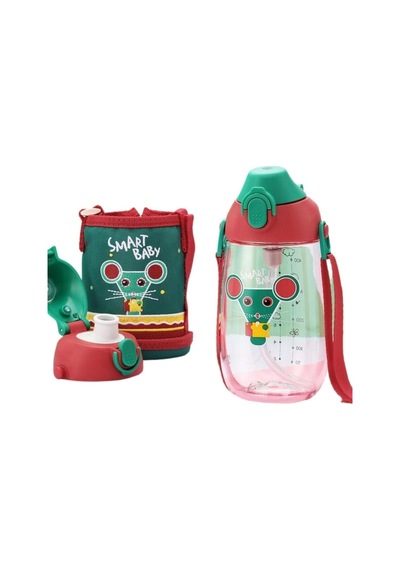 Lexroo Küçük Boy 480ml Kılıflı Askılı Pipetli/pipetsiz Iki Ayrı Kapaklı Tritan Çocuk Matarası Çok Renkli