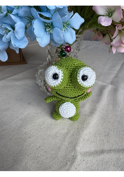 Amigurumi Sevimli Kurbağa Anahtarlık Gümüş