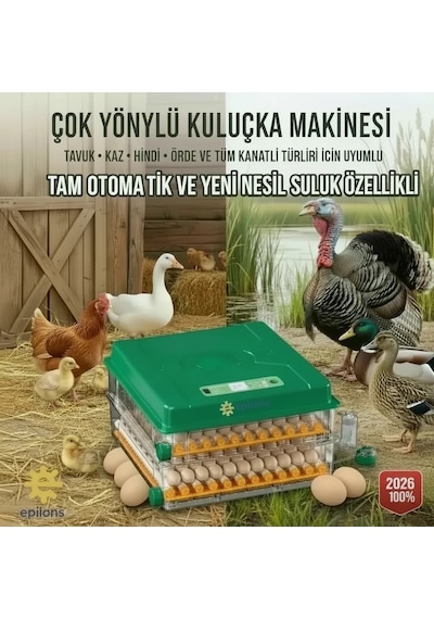 Ep-120 Yumurta Kapasiteli Tam Otomatik Kuluçka Makinesi - Yeni Nesil Harici Suluklu, Dijital Nem Ve