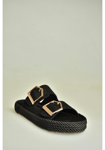 Fox Shoes U596030202 Siyah Süet Kadın Terlik Siyah-süet