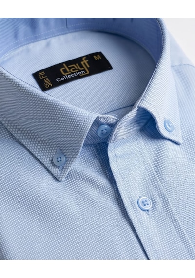 Özeniş Erkek Cepsiz Pamuklu Uzun Kollu Oxford Slim Fit Gömlek Açik Mavi