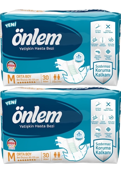 Önlem Hasta Bezi Bel Bantlı Tekstil Yüzey Medium Orta 2 x 30'Lu