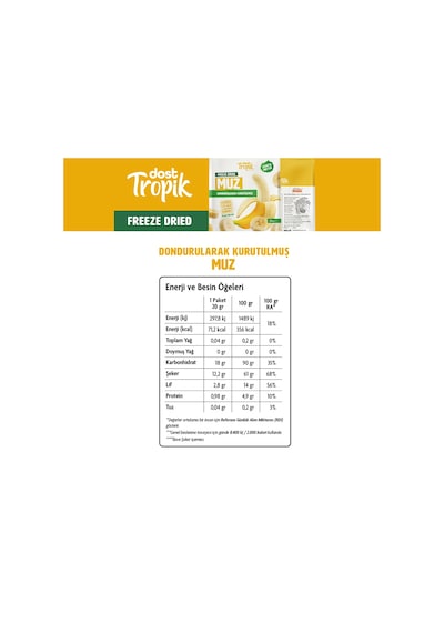 Dondurularak Kurutulmuş Muz 20 G Freeze Dried Meyve Cipsi Çıtır Meyve Kurusu 2 Adet
