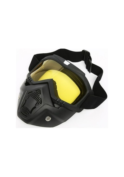 Motoanl Cross Motosiklet Bisiklet Gözlüğü Açık Kask Maskesi Süngerli Bant Lastikli Jet Maske Sarı Camlı Siyah