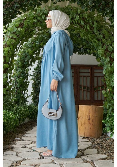 6635-brit Düğmeli Denim Ferace Mavi Mavi