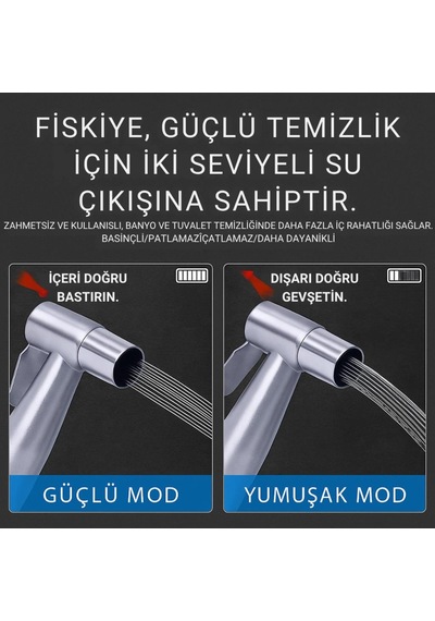 Coofbe Paslanmaz Çelik Sprial Hortum Tuvalet Musluk Seti Taharet Musluğu El Tuvalet Sprey Tabancası Gümüş