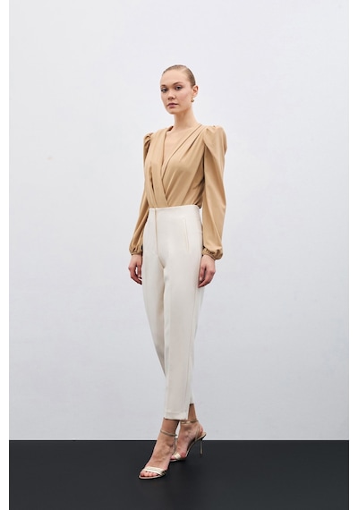 Sateen Yüksek Bel Pensli Pantolon - Bej-135708 Bej