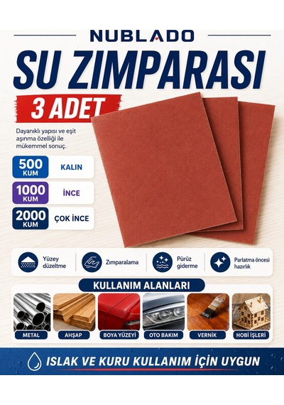 Far Parlatma Temizleme Su Zımpara Seti 500 1000 2000 3lü Islak Kuru Araç Oto Bakım Oto Boya Zımpara