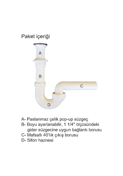Dallmer Koku Önleyici Lavabo Sifonu Paslanmaz Çelik Pop-up Süzgeçli Mafsalli 40'ık Çıkış Borulu