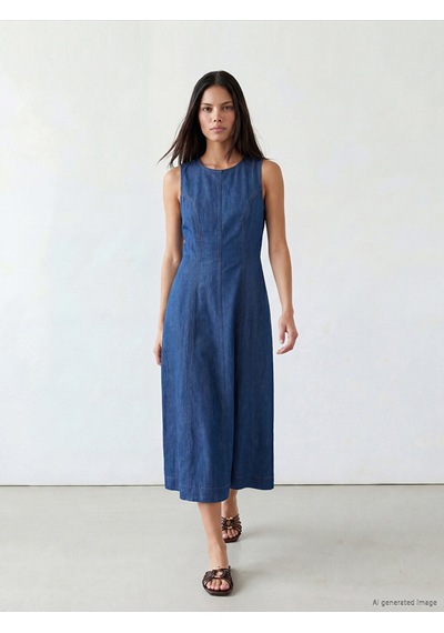 Lcw Modest İndigo Midi Kloş Jean Elbise
