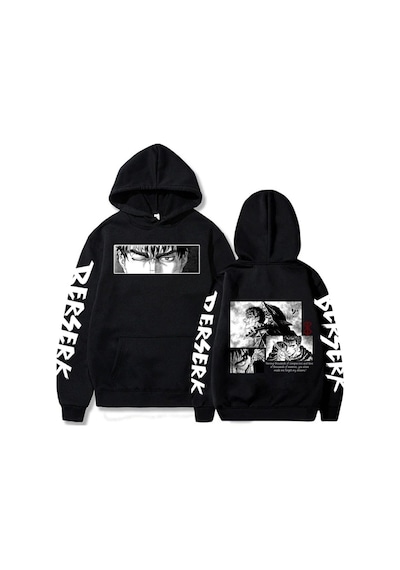 Tarzsokak Unisex Berserk Guts Desen Erkek Hoodies 14715 Siyah