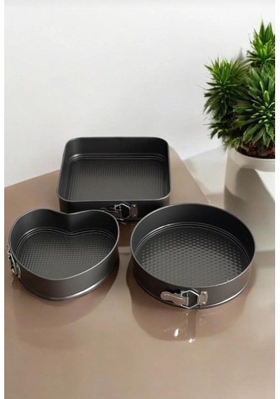 3 Parça Metal Kelepçeli Pasta Kek Kalıbı Seti Kalpli Kare Yuvarlak Füme