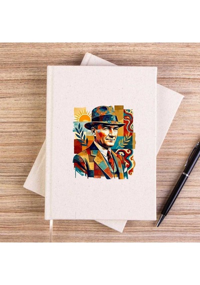 Atatürk Mozaik Sanat Kremçizgisiz Kanvas Defter Krem