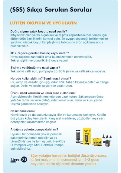 Livenzi Tek Kişilik Şişme Yatak & Yastık 191 76 22 Cm Lacivert