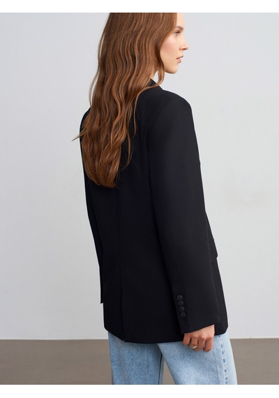 Dilvin 60789 Kruvaze Blazer Ceket-siyah Siyah