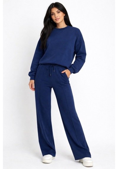 Balenbi Oversize Bisiklet Yaka Basic Modal Kadın Takım 1206 - Form Serisi Lacivert