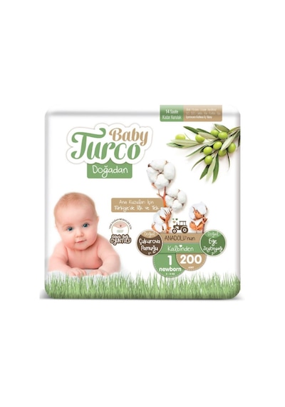 Baby Turco Doğadan Yenidoğan Bebek Bezi 1 Numara 200 Adet