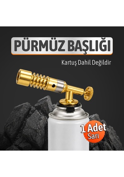 Mert733 Sarı Renkli Metal Gaz Ayarlı Pürmüz Başlığı Kaliteli Erime Yapmayan Kamp İçin Kartuş Başlığı Çok Renkli